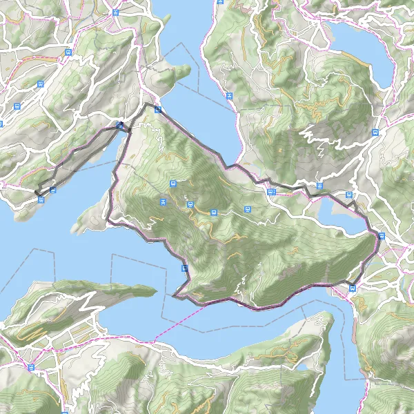 Miniatura della mappa di ispirazione al ciclismo "Giro in bicicletta da Meggen a Gersau e Tschädigen" nella regione di Zentralschweiz, Switzerland. Generata da Tarmacs.app, pianificatore di rotte ciclistiche