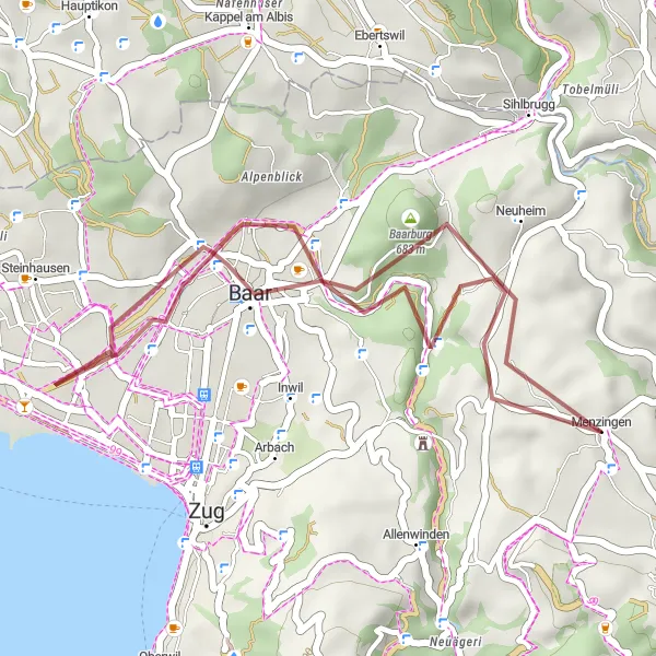 Miniatua del mapa de inspiración ciclista "Ruta corta por Baar y Mamutbaum" en Zentralschweiz, Switzerland. Generado por Tarmacs.app planificador de rutas ciclistas