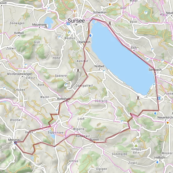 Miniaturní mapa "Gravel Menznau - Ruswil" inspirace pro cyklisty v oblasti Zentralschweiz, Switzerland. Vytvořeno pomocí plánovače tras Tarmacs.app