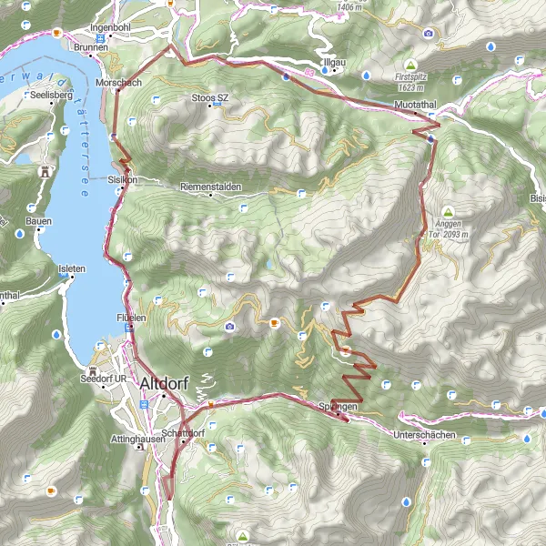 Map miniature of "The Gravel Adventure: Muotathal Loop" cycling inspiration in Zentralschweiz, Switzerland. Generated by Tarmacs.app cycling route planner