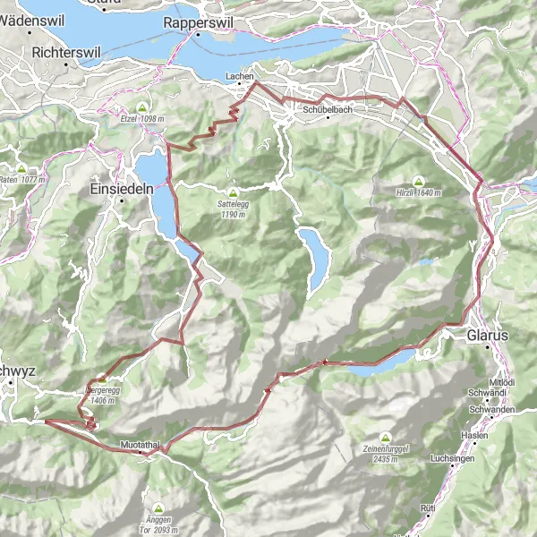 Miniaturní mapa "Gravel Tour Muotathal - Ibergeregg - Lachen" inspirace pro cyklisty v oblasti Zentralschweiz, Switzerland. Vytvořeno pomocí plánovače tras Tarmacs.app
