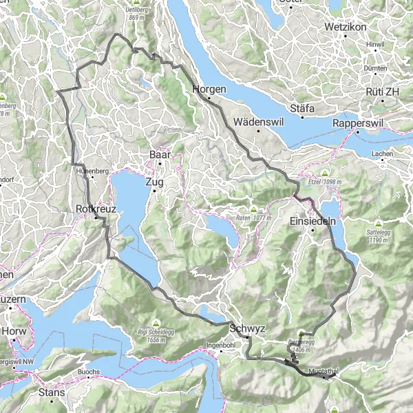 Mapa miniatúra "Výzva cez kopce: Lyžiarske stopy" cyklistická inšpirácia v Zentralschweiz, Switzerland. Vygenerované cyklistickým plánovačom trás Tarmacs.app