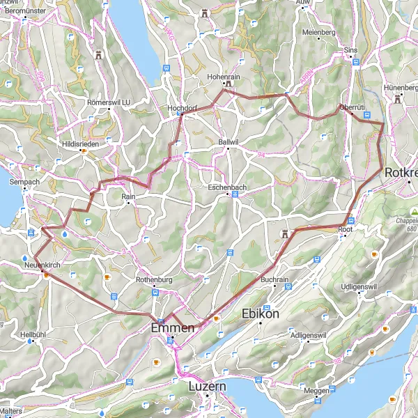 Map miniature of "Rain and the Surrounding Area" cycling inspiration in Zentralschweiz, Switzerland. Generated by Tarmacs.app cycling route planner