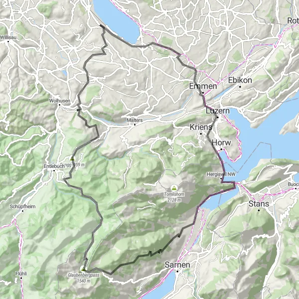 Kartminiatyr av "Panoramautsikt runt Zentralschweiz" cykelinspiration i Zentralschweiz, Switzerland. Genererad av Tarmacs.app cykelruttplanerare