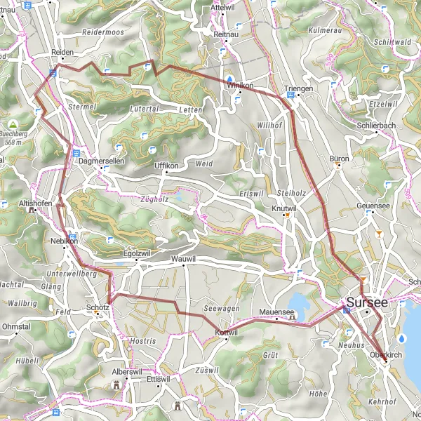 Kartminiatyr av "Nebikon till Sursee" cykelinspiration i Zentralschweiz, Switzerland. Genererad av Tarmacs.app cykelruttplanerare