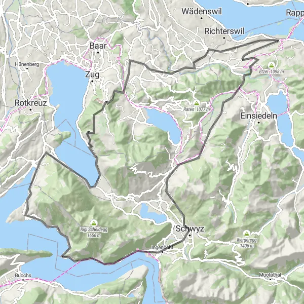 Miniatuurkaart van de fietsinspiratie "Feusisberg naar Wollerau Avontuur" in Zentralschweiz, Switzerland. Gemaakt door de Tarmacs.app fietsrouteplanner