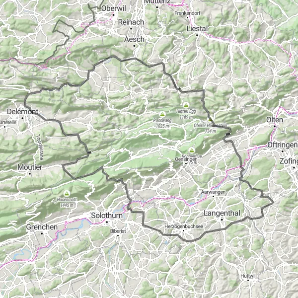 Miniatua del mapa de inspiración ciclista "Desafío ciclista a Laufen" en Zentralschweiz, Switzerland. Generado por Tarmacs.app planificador de rutas ciclistas
