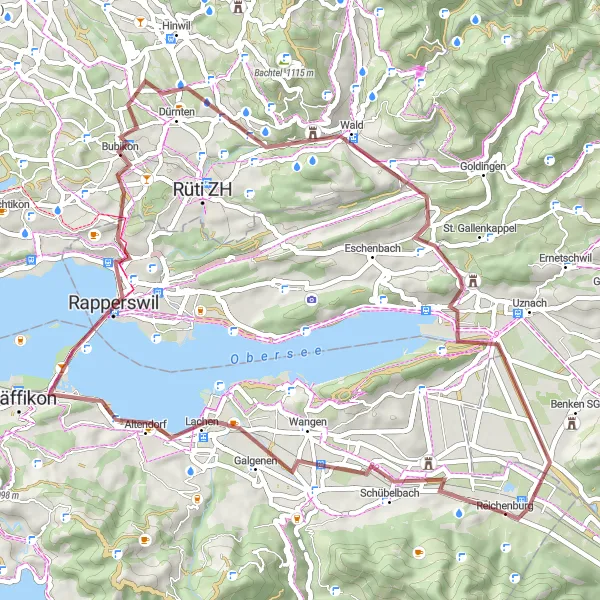Miniatua del mapa de inspiración ciclista "Ruta de Grava al Lago Zurich" en Zentralschweiz, Switzerland. Generado por Tarmacs.app planificador de rutas ciclistas