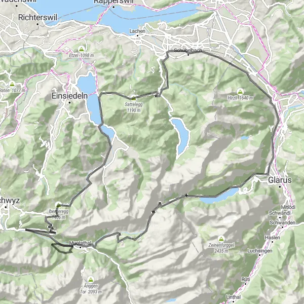 Miniatura della mappa di ispirazione al ciclismo "Giro in bici da Reichenburg attraverso Netstal e Muotathal" nella regione di Zentralschweiz, Switzerland. Generata da Tarmacs.app, pianificatore di rotte ciclistiche