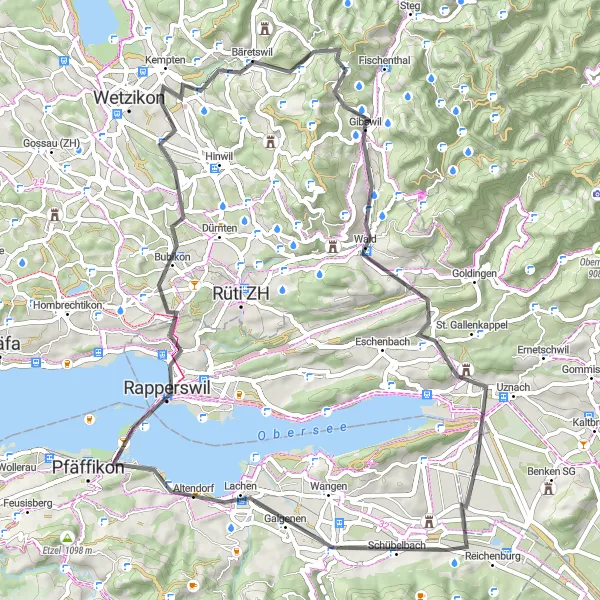 Map miniature of "Galgenen-Jakobsberg Scenic Loop" cycling inspiration in Zentralschweiz, Switzerland. Generated by Tarmacs.app cycling route planner
