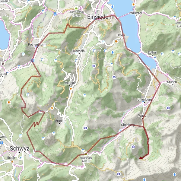 Miniatuurkaart van de fietsinspiratie "Gravelavontuur van Rothenthurm naar Ägeriblick" in Zentralschweiz, Switzerland. Gemaakt door de Tarmacs.app fietsrouteplanner