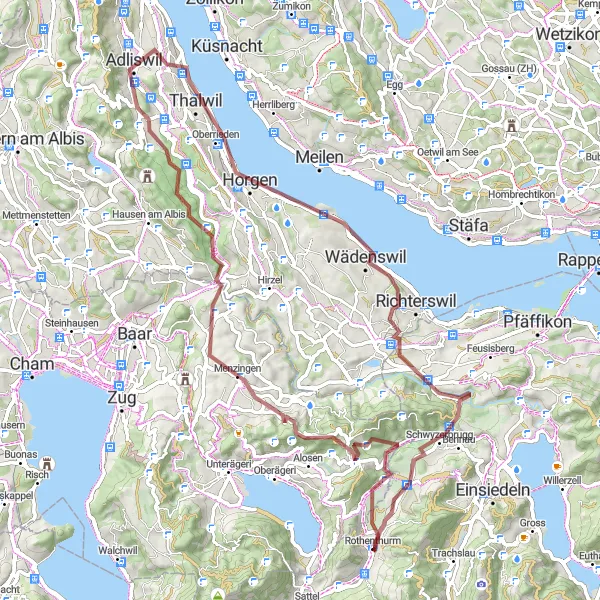 Karttaminiaatyyri "Letziturm-Schindellegi-Altmatt Gravel Adventure" pyöräilyinspiraatiosta alueella Zentralschweiz, Switzerland. Luotu Tarmacs.app pyöräilyreittisuunnittelijalla