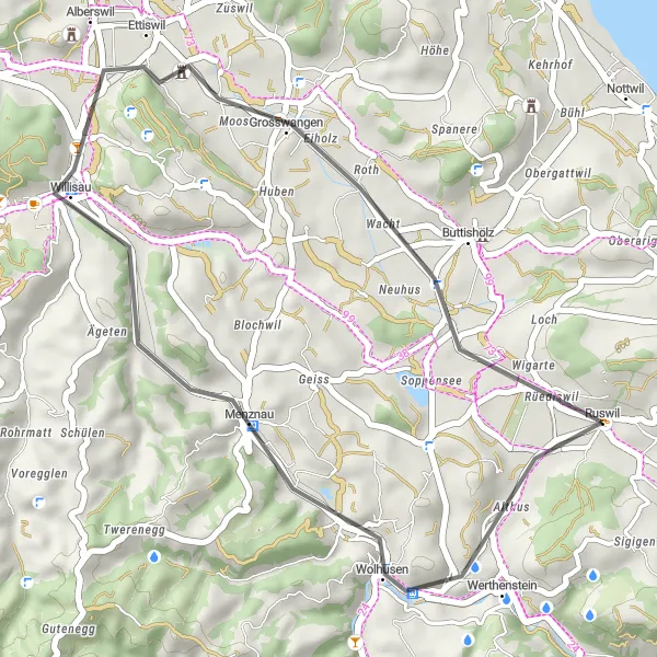 Miniature de la carte de l'inspiration cycliste "Parcours vallonné à travers la campagne" dans la Zentralschweiz, Switzerland. Générée par le planificateur d'itinéraire cycliste Tarmacs.app