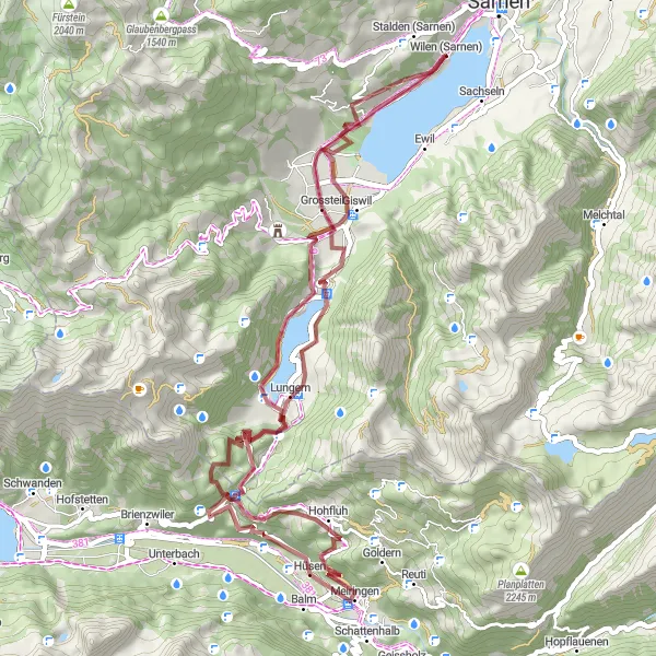 Miniatura della mappa di ispirazione al ciclismo "Gravel Tour del Sarnersee" nella regione di Zentralschweiz, Switzerland. Generata da Tarmacs.app, pianificatore di rotte ciclistiche