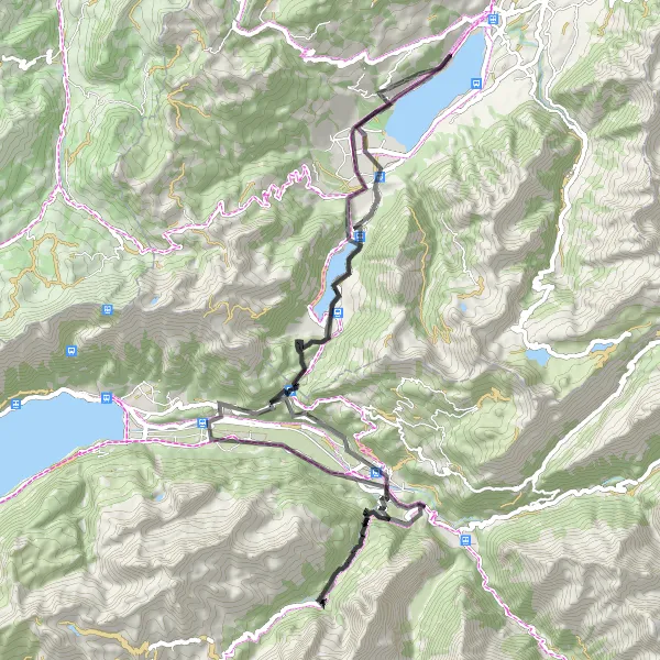 Karttaminiaatyyri "Sarnersee ja Brünigpass - Road Cycling Route" pyöräilyinspiraatiosta alueella Zentralschweiz, Switzerland. Luotu Tarmacs.app pyöräilyreittisuunnittelijalla