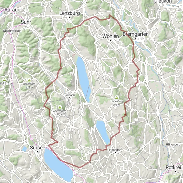 Miniaturekort af cykelinspirationen "Smukke Grusveje omkring Lake Sempach" i Zentralschweiz, Switzerland. Genereret af Tarmacs.app cykelruteplanlægger