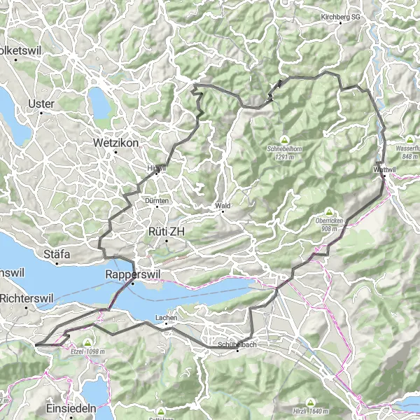 Map miniature of "Mountains and Lakes Cycling Route" cycling inspiration in Zentralschweiz, Switzerland. Generated by Tarmacs.app cycling route planner