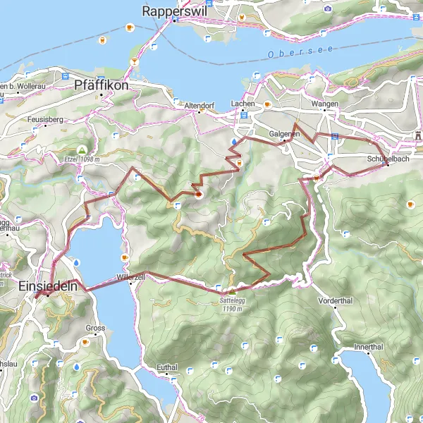 Map miniature of "Siebnen to Alt-Rapperswil Gravel Ride" cycling inspiration in Zentralschweiz, Switzerland. Generated by Tarmacs.app cycling route planner