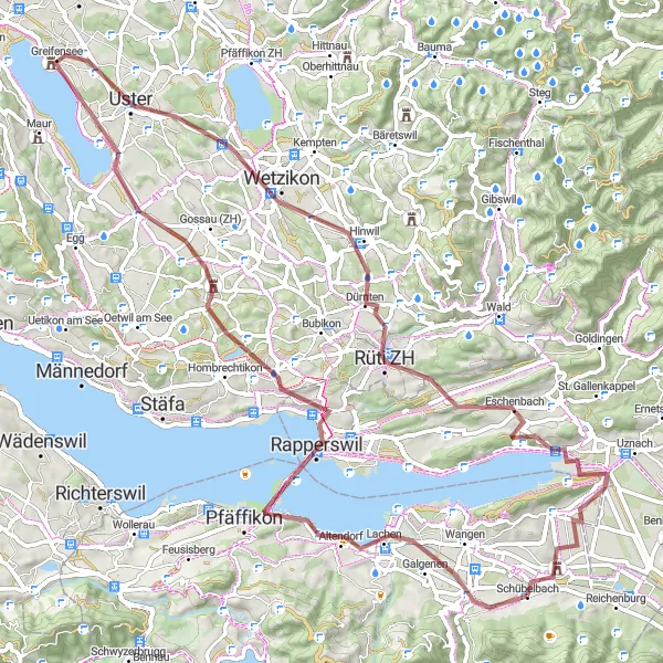 Miniatua del mapa de inspiración ciclista "Circuito de Grava desde Schübelbach" en Zentralschweiz, Switzerland. Generado por Tarmacs.app planificador de rutas ciclistas