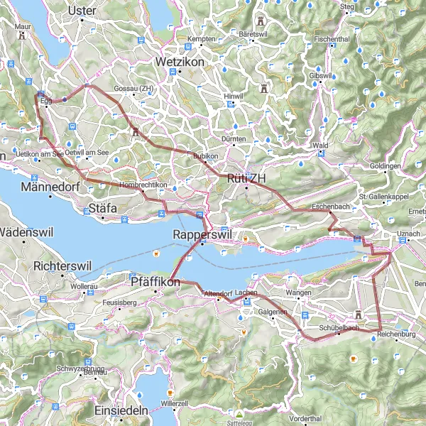 Miniatua del mapa de inspiración ciclista "Ruta de Grava Cerca de Schübelbach" en Zentralschweiz, Switzerland. Generado por Tarmacs.app planificador de rutas ciclistas