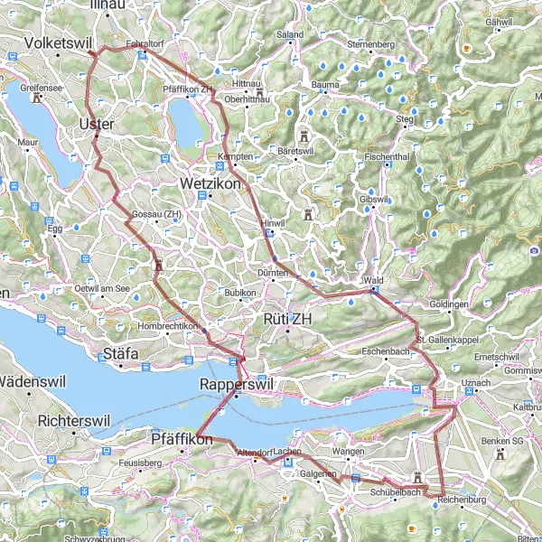 Karten-Miniaturansicht der Radinspiration "Panorama-Tour um Schübelbach" in Zentralschweiz, Switzerland. Erstellt vom Tarmacs.app-Routenplaner für Radtouren