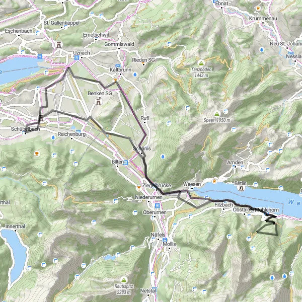 Miniatua del mapa de inspiración ciclista "Ruta panorámica Benkner Büchel - Tuggen" en Zentralschweiz, Switzerland. Generado por Tarmacs.app planificador de rutas ciclistas