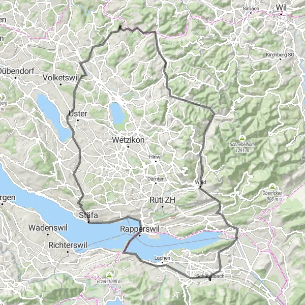 Map miniature of "Lake Zürich Road Adventure" cycling inspiration in Zentralschweiz, Switzerland. Generated by Tarmacs.app cycling route planner