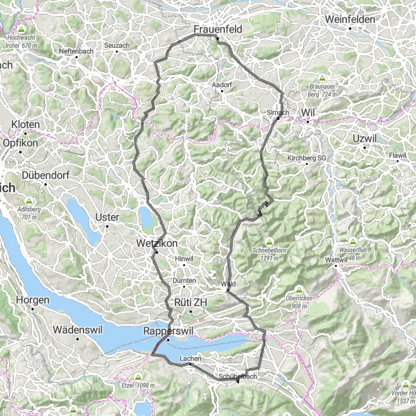 Map miniature of "Lachen to Bügloch tour" cycling inspiration in Zentralschweiz, Switzerland. Generated by Tarmacs.app cycling route planner