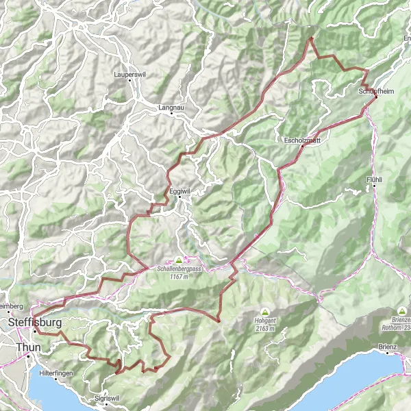 Kartminiatyr av "Eventyr i Napf-regionen" sykkelinspirasjon i Zentralschweiz, Switzerland. Generert av Tarmacs.app sykkelrutoplanlegger