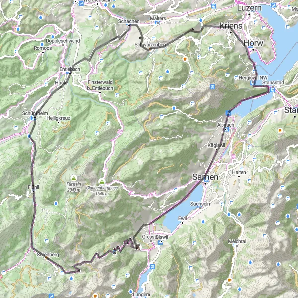 Map miniature of "Zennentour" cycling inspiration in Zentralschweiz, Switzerland. Generated by Tarmacs.app cycling route planner