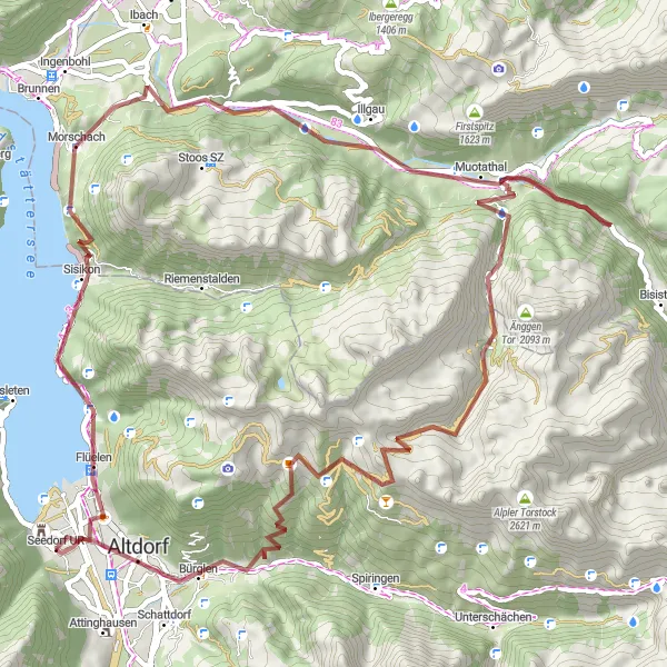 Mapa miniatúra "Gravelový okruh cez mestá okolo Zentralschweiz" cyklistická inšpirácia v Zentralschweiz, Switzerland. Vygenerované cyklistickým plánovačom trás Tarmacs.app