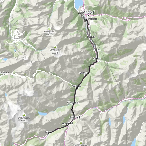 Miniature de la carte de l'inspiration cycliste "Escapade alpine en road bike" dans la Zentralschweiz, Switzerland. Générée par le planificateur d'itinéraire cycliste Tarmacs.app