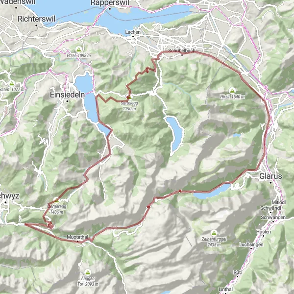 Miniatua del mapa de inspiración ciclista "Ruta de ciclismo de grava Siebnen-Reichenburg-Sattelegg" en Zentralschweiz, Switzerland. Generado por Tarmacs.app planificador de rutas ciclistas