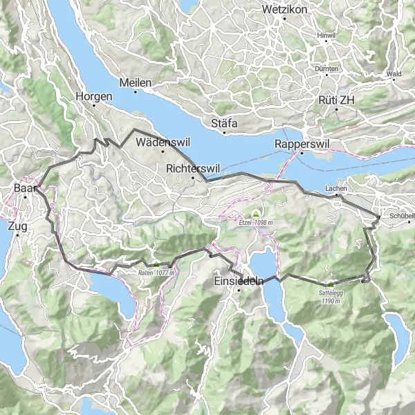 Miniaturní mapa "Cyklistická trasa okolo Siebnen" inspirace pro cyklisty v oblasti Zentralschweiz, Switzerland. Vytvořeno pomocí plánovače tras Tarmacs.app