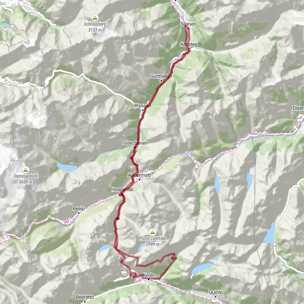 Karttaminiaatyyri "Scenic Gotthard Gravel Ride" pyöräilyinspiraatiosta alueella Zentralschweiz, Switzerland. Luotu Tarmacs.app pyöräilyreittisuunnittelijalla