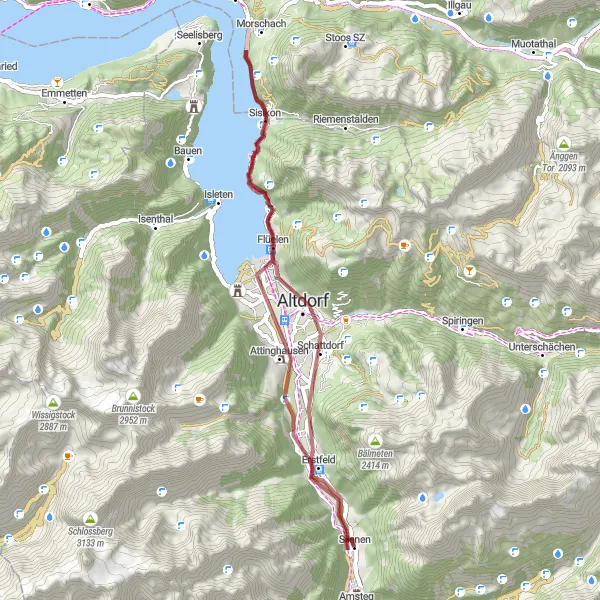 Miniaturní mapa "Gravel kolem jezera Urnäsch" inspirace pro cyklisty v oblasti Zentralschweiz, Switzerland. Vytvořeno pomocí plánovače tras Tarmacs.app