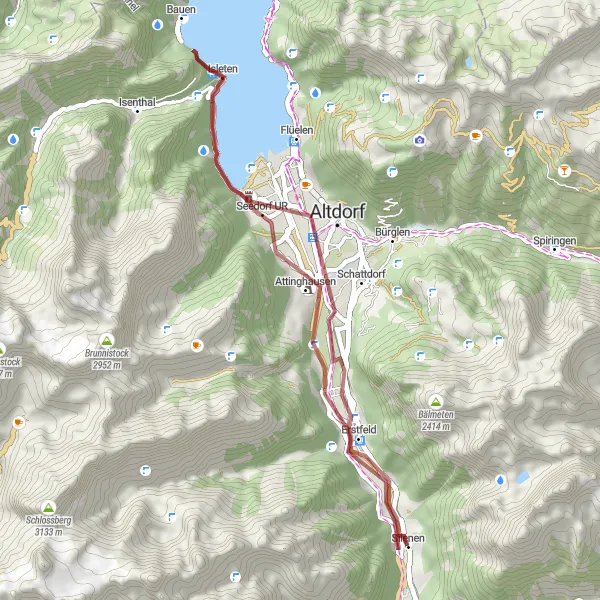 Miniatuurkaart van de fietsinspiratie "Gravelroute Seedorf - Bauen" in Zentralschweiz, Switzerland. Gemaakt door de Tarmacs.app fietsrouteplanner