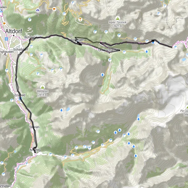Map miniature of "Klausenpass Loop" cycling inspiration in Zentralschweiz, Switzerland. Generated by Tarmacs.app cycling route planner