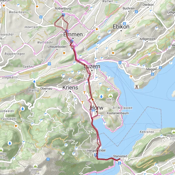 Mapa miniatúra "Gravel Route z Stansstadu" cyklistická inšpirácia v Zentralschweiz, Switzerland. Vygenerované cyklistickým plánovačom trás Tarmacs.app