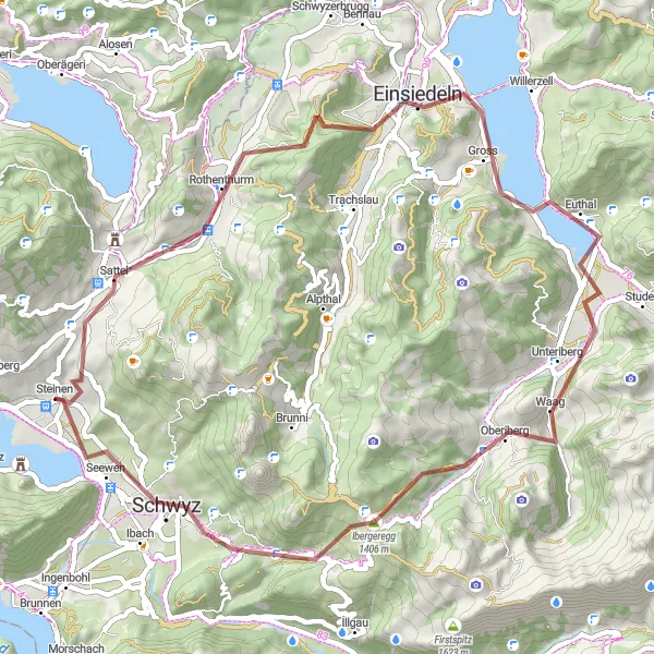 Miniatua del mapa de inspiración ciclista "Ruta de Grava Sattel" en Zentralschweiz, Switzerland. Generado por Tarmacs.app planificador de rutas ciclistas