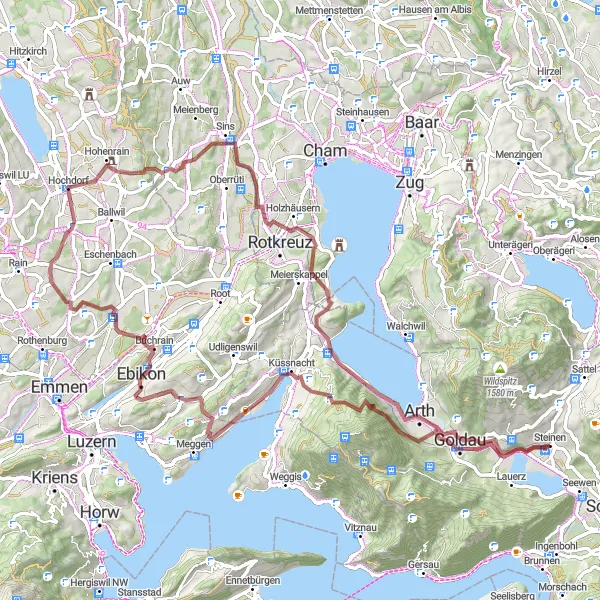 Mapa miniatúra "Náročná gravelová trasa s úchvatnými výhľadmi" cyklistická inšpirácia v Zentralschweiz, Switzerland. Vygenerované cyklistickým plánovačom trás Tarmacs.app