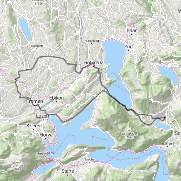 Miniatua del mapa de inspiración ciclista "Ruta escénica hacia Steinerberg" en Zentralschweiz, Switzerland. Generado por Tarmacs.app planificador de rutas ciclistas