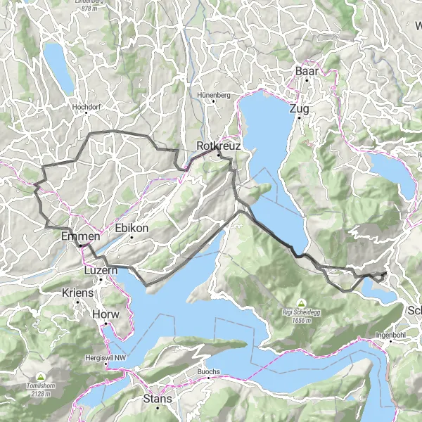 Karttaminiaatyyri "Unterwasserfenster ja Gletschergarten-Turm - Maantiepyöräilyseikkailu Steinen lähistöllä" pyöräilyinspiraatiosta alueella Zentralschweiz, Switzerland. Luotu Tarmacs.app pyöräilyreittisuunnittelijalla