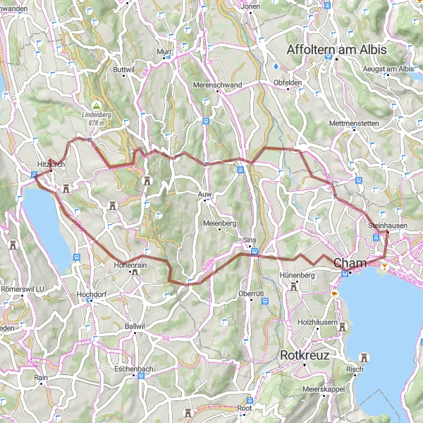 Karten-Miniaturansicht der Radinspiration "Schottertour von Steinhausen nach Maschwanden" in Zentralschweiz, Switzerland. Erstellt vom Tarmacs.app-Routenplaner für Radtouren