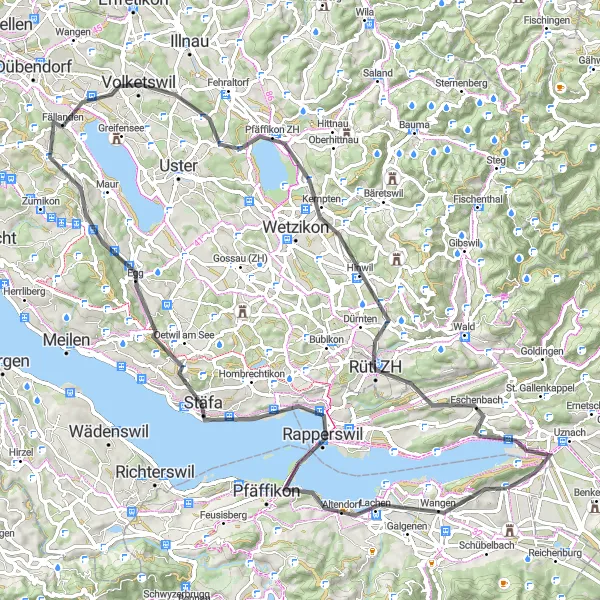 Miniatuurkaart van de fietsinspiratie "Fietsen rond Tuggen via Pfäffikersee en Rüti ZH" in Zentralschweiz, Switzerland. Gemaakt door de Tarmacs.app fietsrouteplanner