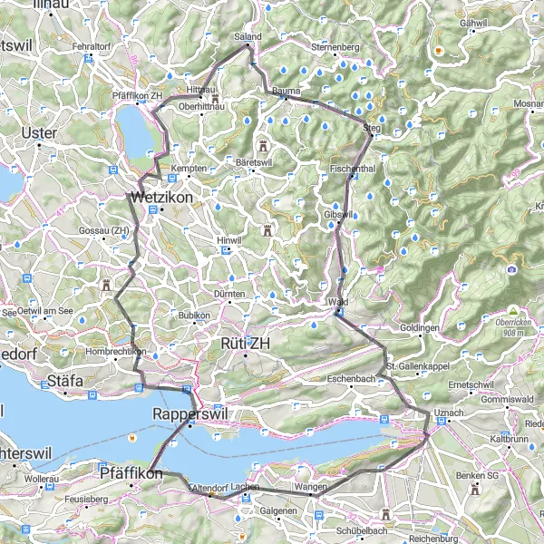 Miniature de la carte de l'inspiration cycliste "Routes Scéniques Autour de Zurich" dans la Zentralschweiz, Switzerland. Générée par le planificateur d'itinéraire cycliste Tarmacs.app