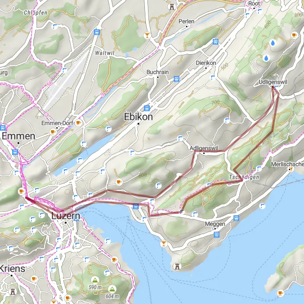 Map miniature of "Udligenswil - Wagenmoos Loop" cycling inspiration in Zentralschweiz, Switzerland. Generated by Tarmacs.app cycling route planner