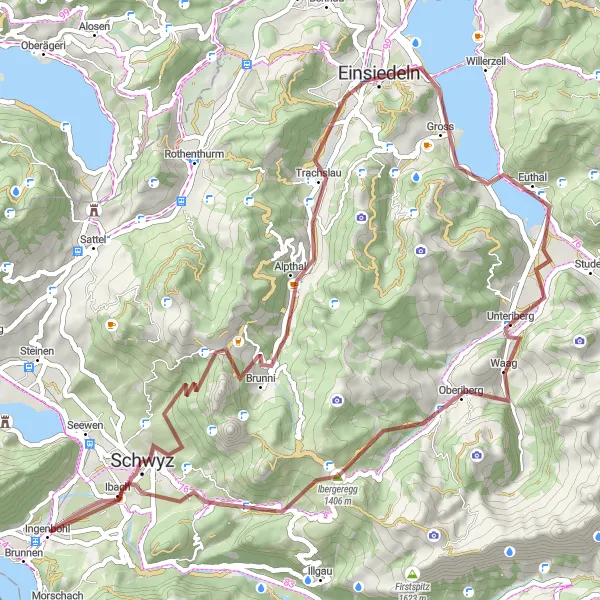 Miniaturní mapa "Gravelová trasa s výhledem na Schwyz" inspirace pro cyklisty v oblasti Zentralschweiz, Switzerland. Vytvořeno pomocí plánovače tras Tarmacs.app