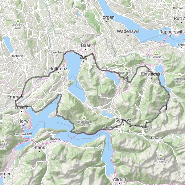 Miniaturní mapa "Okruh na kole s výchozím bodem poblíž Unteribergu" inspirace pro cyklisty v oblasti Zentralschweiz, Switzerland. Vytvořeno pomocí plánovače tras Tarmacs.app