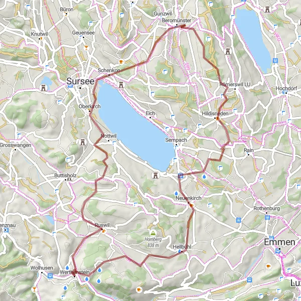 Miniatura della mappa di ispirazione al ciclismo "Percorso in bicicletta in bicicletta da Werthenstein a Neuenkirch" nella regione di Zentralschweiz, Switzerland. Generata da Tarmacs.app, pianificatore di rotte ciclistiche